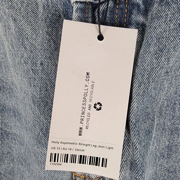 Princess Polly Women' Size 12 Holly Asymmetrical Straight Leg Button Fly Jeans - Picture 7 of 13